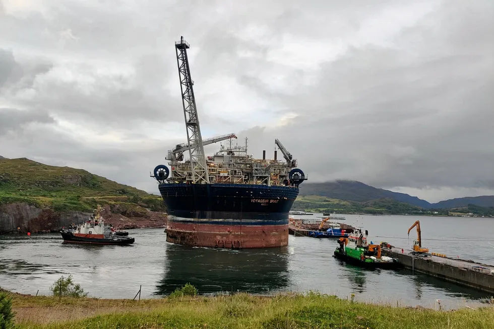 In post: the Voyageur Spirit FPSO at Kishorn Port in Scotland