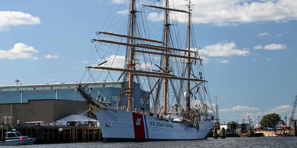 Coast guard sailing vessel in New Bedford, Massachusetts.