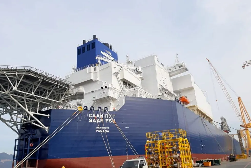 Arctic: The first of two giant LNG floating storage units ordered by Russia’s State Transport Leasing Company seen at Daewoo Shipbuilding & Marine Engineering in South Korea.