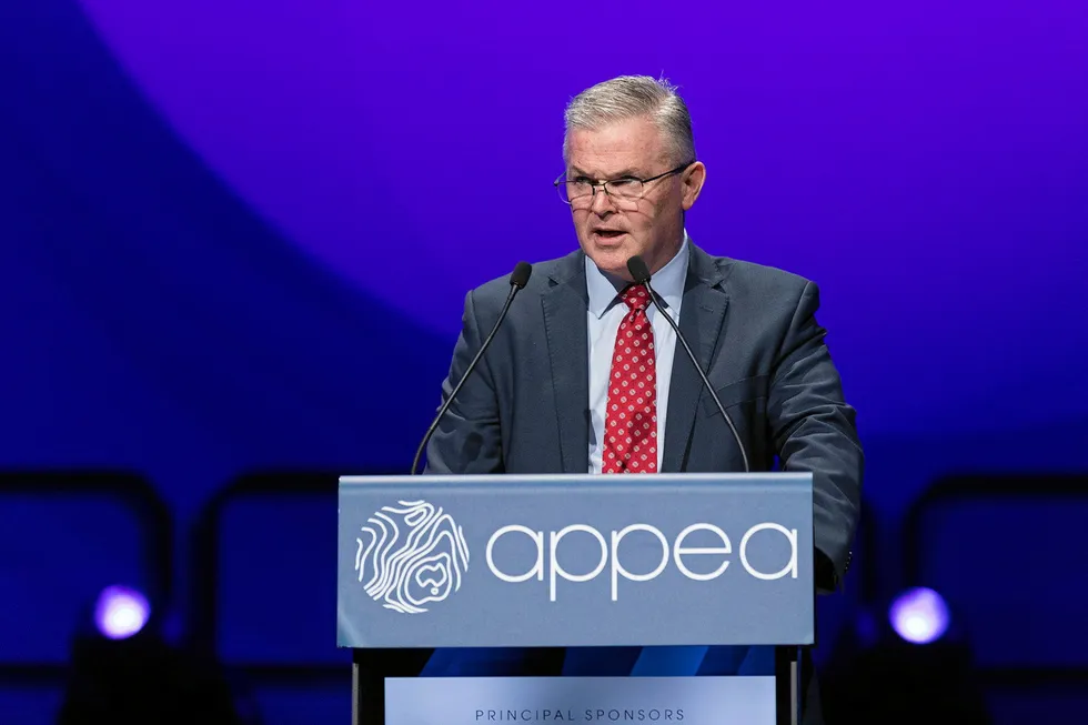 On home turf: Santos managing director Kevin Gallagher addressing the APPEA conference.