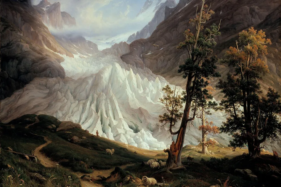 «Grindelwaldgletscheren» av Thomas Fearnley, datert til 1838.