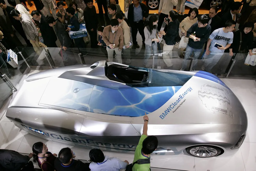 On display: a BMW clean energy concept car powered by hydrogen at an automobile exhibition in Shanghai, China