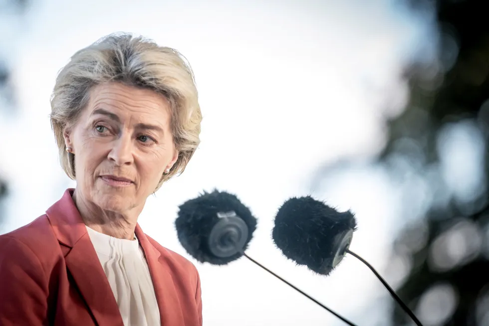 EU-kommisjonens president Ursula von der Leyen har tatt til orde for å koble gassprisen vekk fra markedsmekanismen som styrer hvordan strømprisen settes. Her avbildet på Baltic Sea Energy Security Summit i København i Danmark tirsdag denne uken.