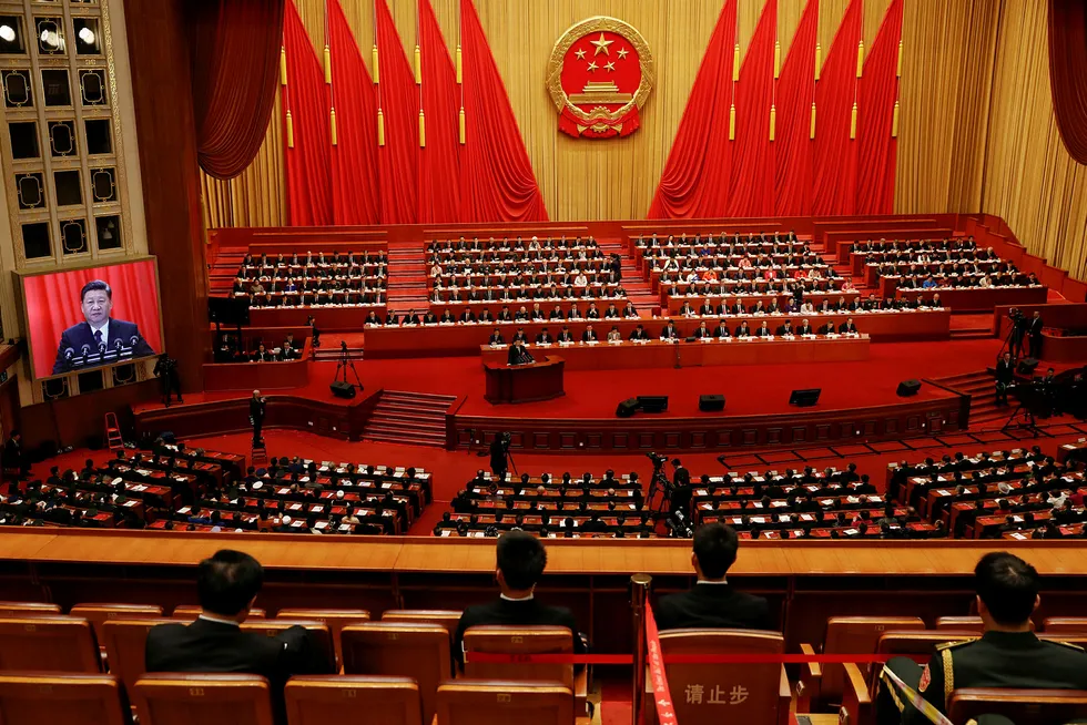 Kinas president Xi Jinping holdt sin avsluttende tale til folkekongressen tirsdag. Foto: Damir Sagolj/Reuters/NTB Scanpix