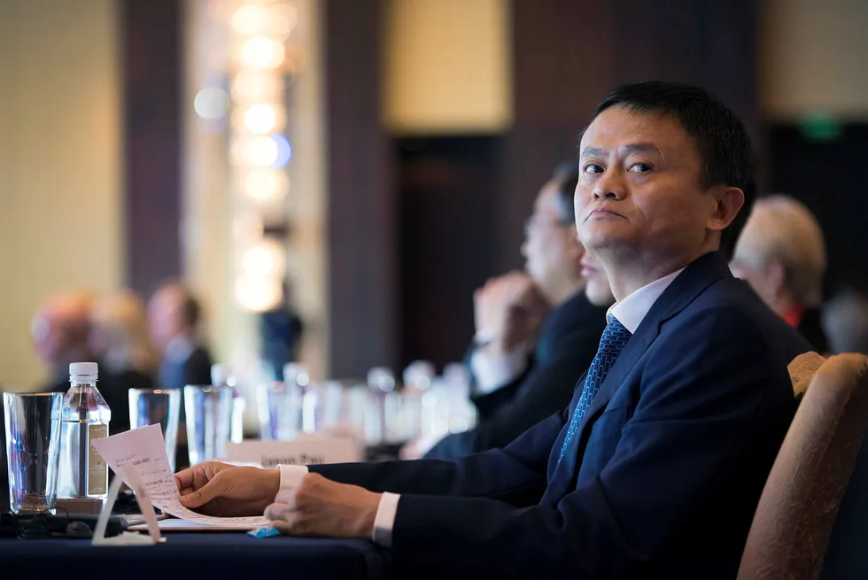 Alibaba-gründer Jack Ma får likevel ikke kloen i amerikanske MoneyGrams. Her fra den norske handelskonferansen Norway-China Business Summit i april 2016. Foto: Per Ståle Bugjerde