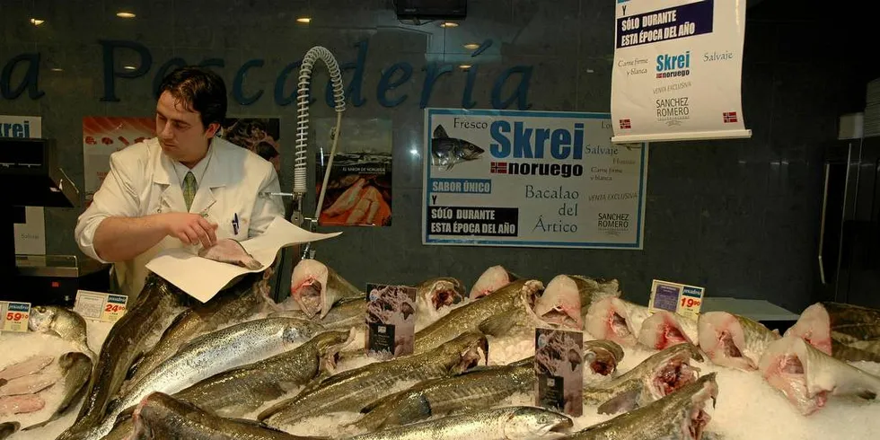 Norsk skrei i spansk fiskedisk.Foto: Are Kvistad