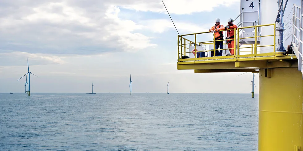 Workers at a Dutch offshore wind farm.