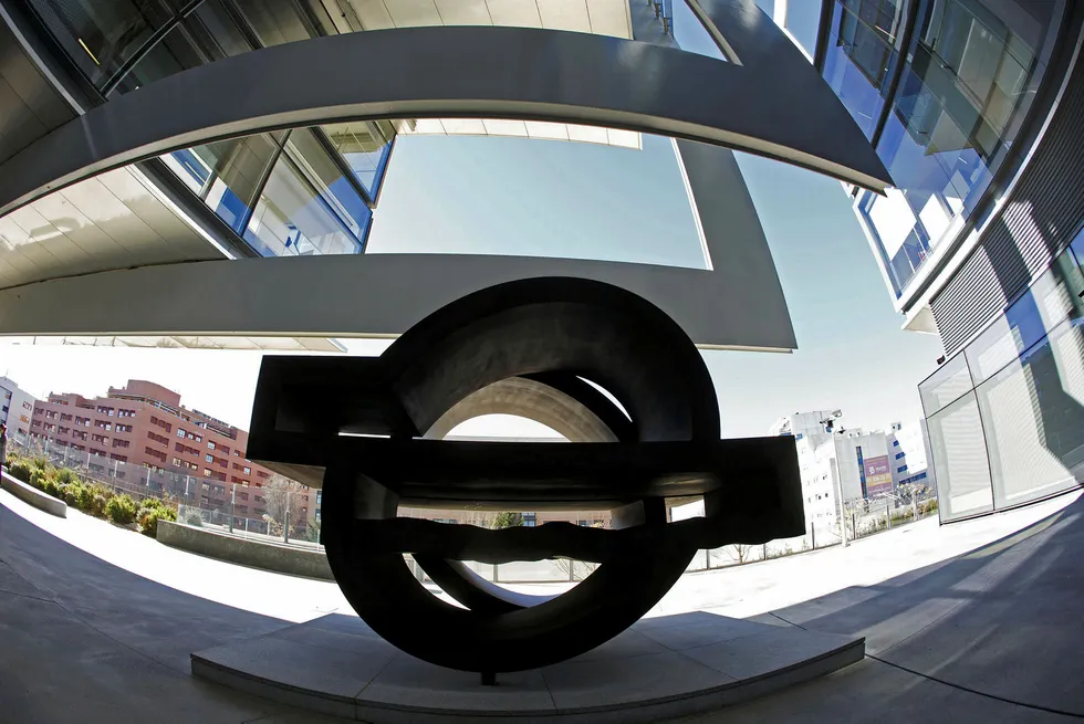 Ownership: a sculpture representing the Repsol logo outside the company's headquarters in Madrid, Spain