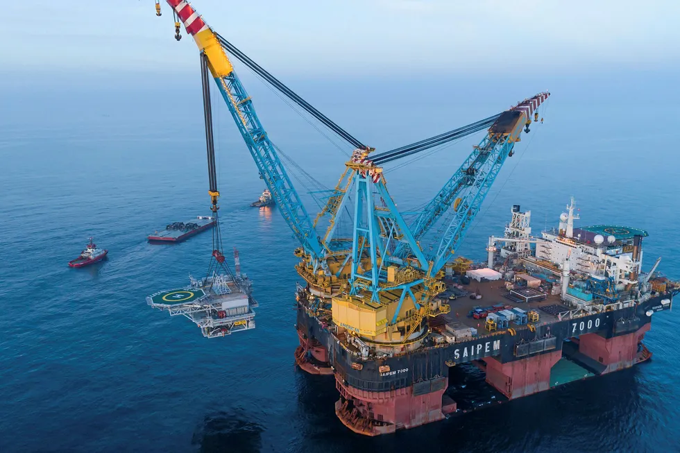 Heavy lift: the Saipem 7000 installing the world's first offshore reactive compensation station at the Hornsea Project One wind farm site off the UK