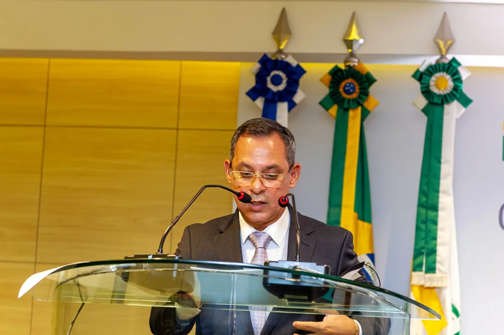 Centre stage: Petrobras chief executive Jose Mauro Coelho speaks at his inauguration ceremony