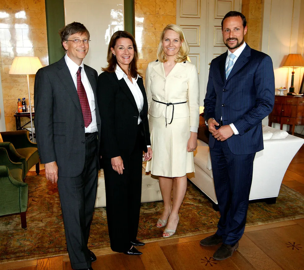 Bill og Melinda Gates (til venstre) ble i 2009 mottatt i audiens på Slottet av kronprinsesse Mette-Marit og kronprins Haakon.