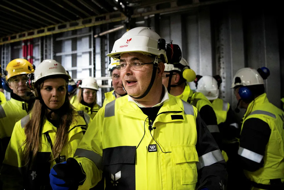 On the platform: Norway's Petroleum & Energy Minister Kjell-Borge Freiberg visits the Johan Sverdrup field