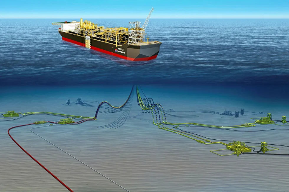 Future floater: a rendering of the Barossa FPSO, a pioneering application of Modec's M350 hull design, to be built by China's Dalian Shipbuilding Industry Corporation