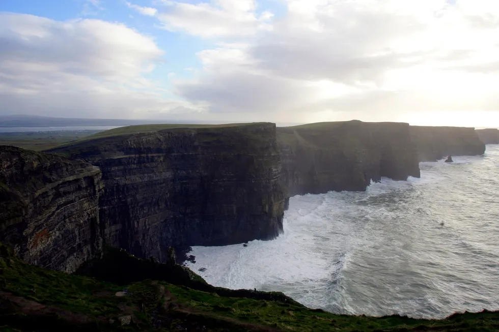 Natural energy: the project will be located off the coast of County Clare - which hosts the Cliffs of Moher (pictured) - on the west coast of Ireland