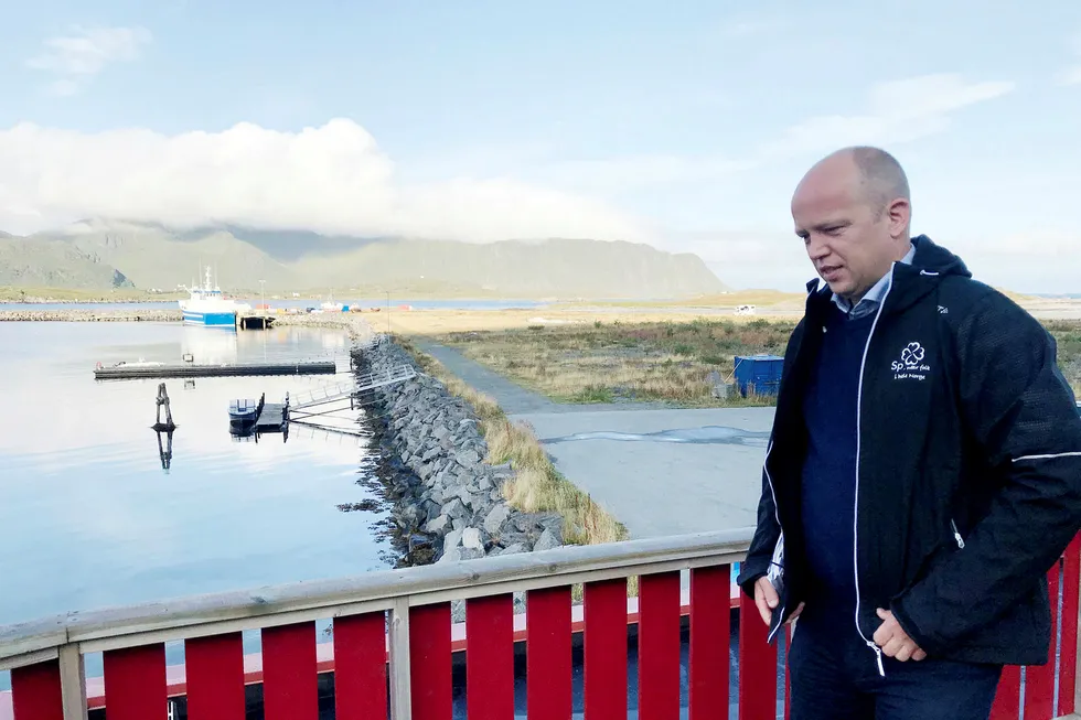 Sp-leder Trygve Slagsvold Vedum, her fotografert på valgturné i Ramberg i Lofoten.