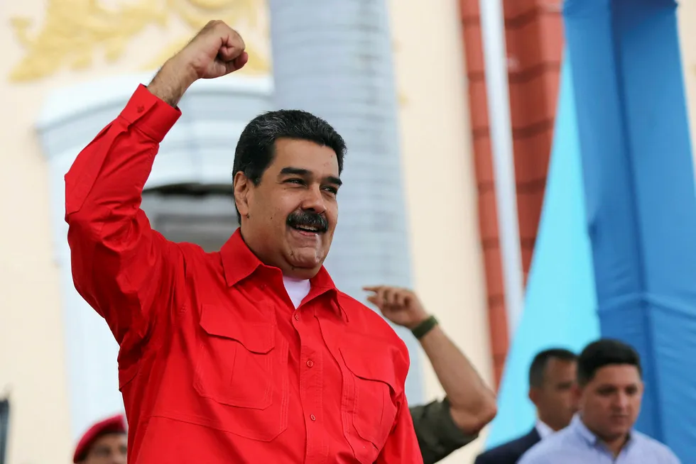 Defiant: Venezuela's President Nicolas Maduro gestures during an event in Caracas
