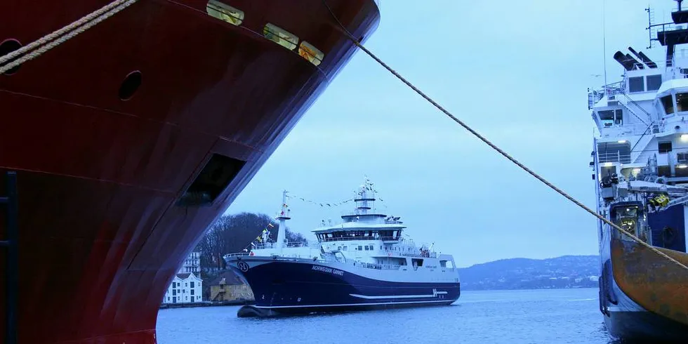 Slaktebåten Norwegian Gannet ankom Bergen 16. novemberFoto: Joar Grindheim