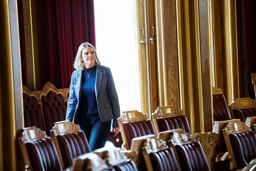 Justis- og innvandringsminister Sylvi Listhaug testet torsdag hvordan det er å si «unnskyld» i Stortinget. Foto: Per Thrana