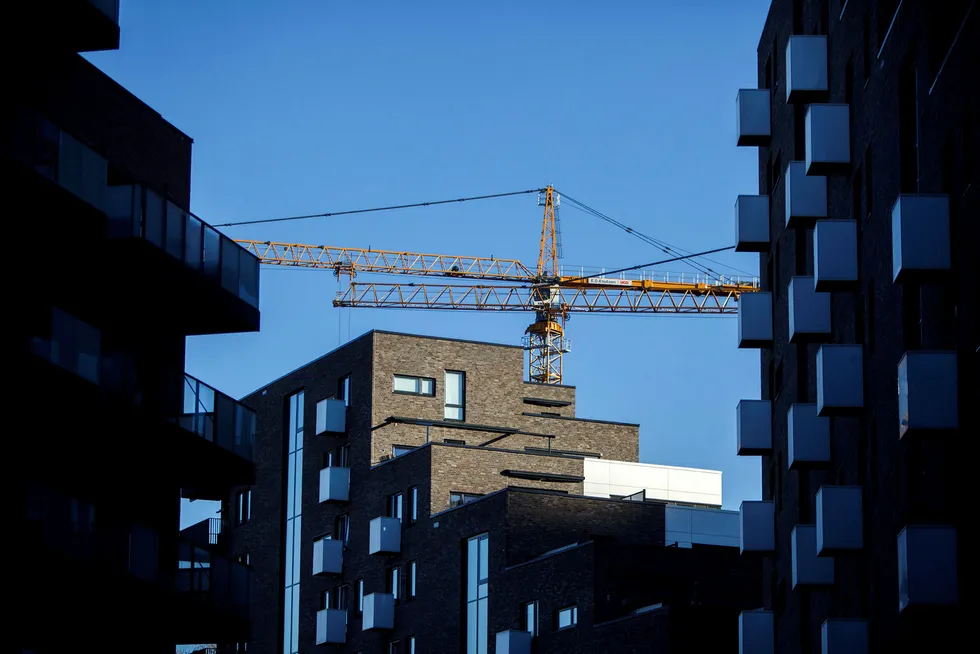 Bygging av nye leiligheter i Kværnerbyen i Oslo. Foto: Javad Parsa