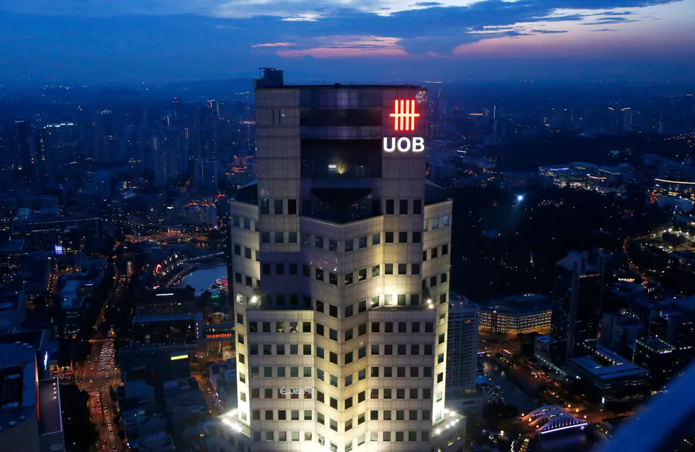 Illuminated: the UOB Plaza building in Singapore's central business district.