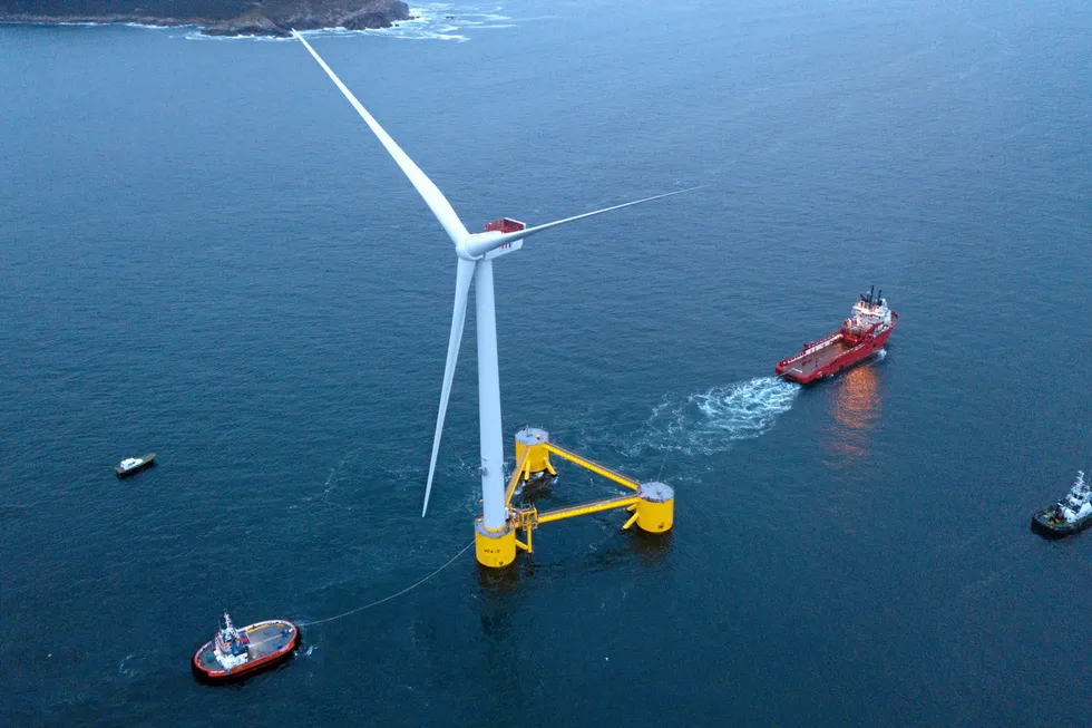 Portuguese pilot: A Principle Power WindFloat topped with Vestas turbine in 2019 Iberian float-out