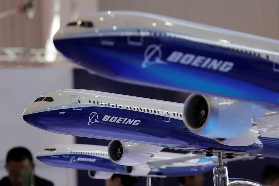Boeing-modeller på utstilling i den kinesiske byen Zhuhai forrige måned. Nå åpner flygiganten for produksjon av fly i originalstørrelse i samme land.
