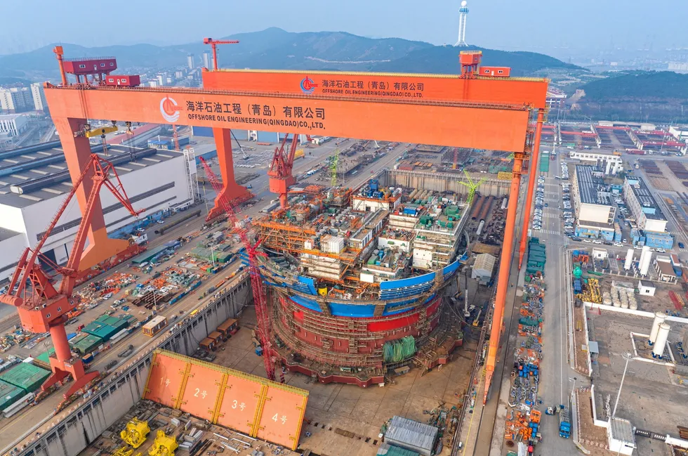 Joined up: COOEC completes mating of Asia's first cylindrical FPSO at its Qingdao facility.