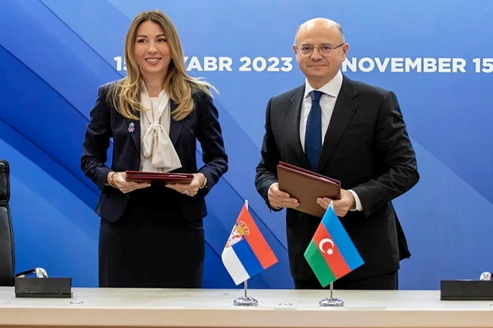 Alternatives: Serbia’s Mining & Energy Minister Dubravka Djedovic-Handanovic (left) and Azerbaijan’s Energy Minister Pyarviz Shakhbazov.
