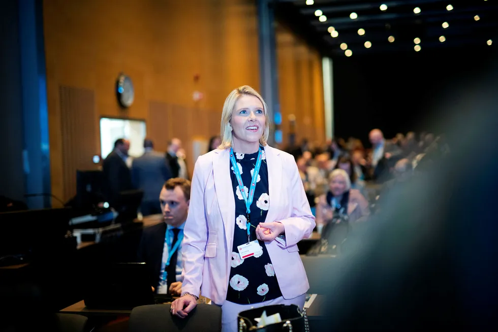 Sylvi Listhaug, her på et Frp-landsmøte, har latt seg inspirere av Danmark.