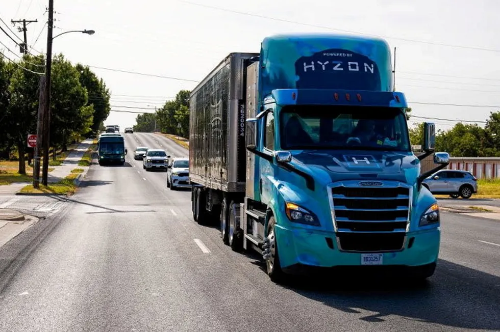 A Hyzon truck on the road.