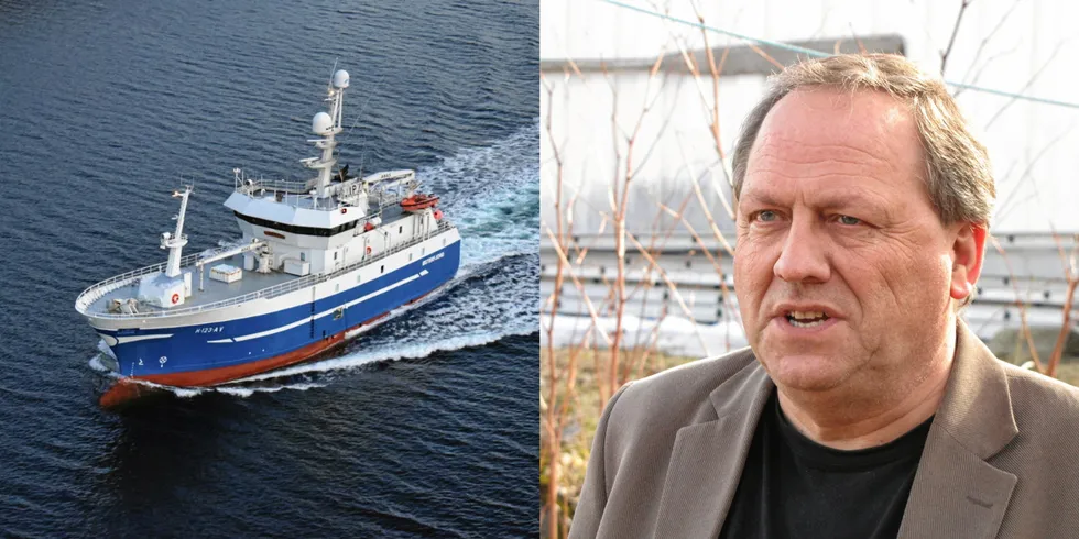 Bildene viser «Kambur» som sank i februar i år og tidligere seniorforsker Halvard Aasjord.