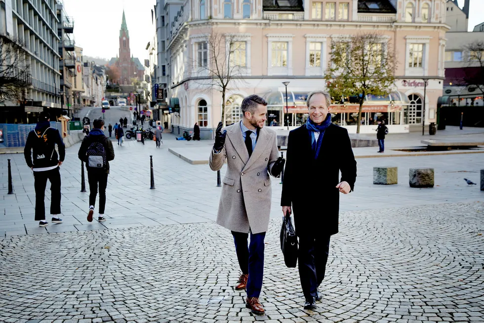It-gründer Henrik Lie-Nielsen (til venstre) og finansmann Harald Mowinckel Troye etablerer investorfellesskapet Tripod, som skal hjelpe gründervirksomheter med kapital, kompetanse og vekst. Foto: Paul S. Amundsen