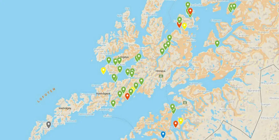 De grønne punktene viser alle lokalitetene som nå er elektriske.