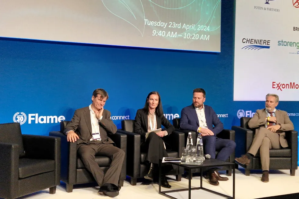 From right, Laurent Hamou, head of European and institutional affairs at Elengy; Cara MacDonald, head of LNG & clean-fuel supply and origination at RWE Supply and Trading; Glenn Vinvand Kviljo, head of global gas trading at Equinor; and Patrick Dugas, head of LNG trading at TotalEnergies.