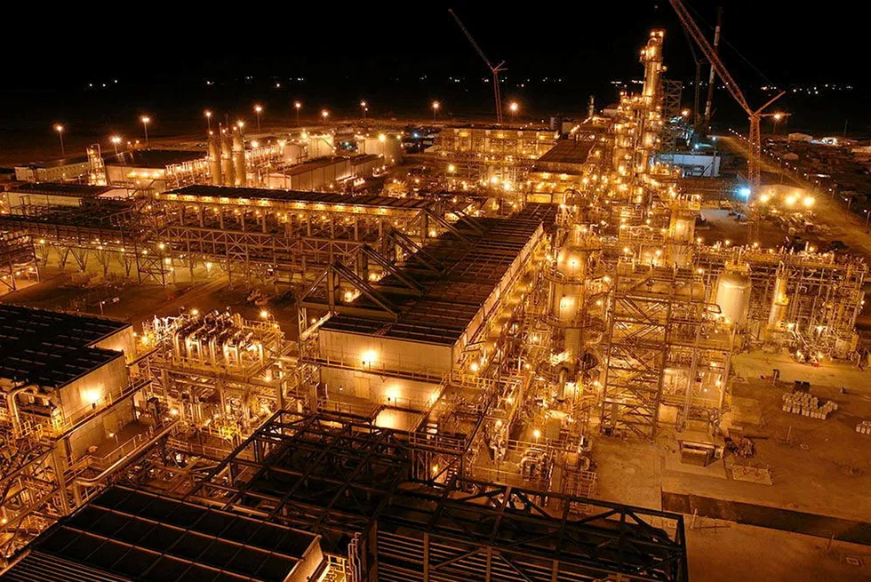 Lights off: oil production facilities at the Tengiz field in Kazakhstan at night