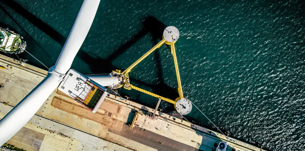 Principle Power WindFloat floating wind power unit under construction in Spain