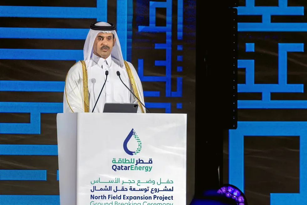 LNG expansion: QatarEnergy chief executive Saad Sherida Al Kaabi speaking at the North Field expansion groundbreaking ceremony.