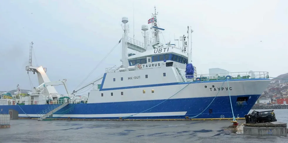 Norebo fishing vessel Taurus, which was acquired as part of the 2021 acquisition of Murmansk-based FEST Group. The vessel was linked to a Russian surveillance program in an investigation by Scandinavian broadcasters.