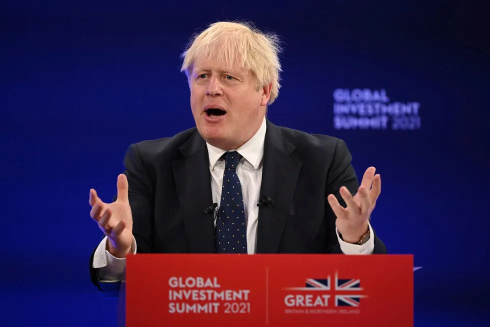 Green ambitions: UK Prime Minister Boris Johnson delivers his speech during the Global Investment Summit at the Science Museum this week