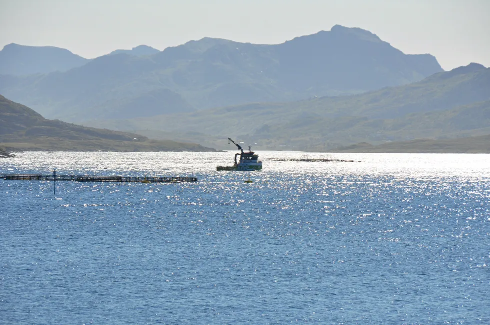 An AQS service boat in the Norwegian Malangsfjorden.
