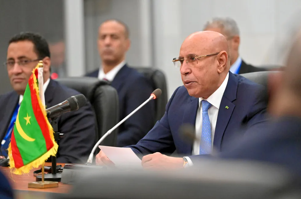 Mauritanian President Mohamed Ould El-Ghazouani (right) speaking to European Commission president Ursula von der Leyen (out of shot) in the country's capital, Nouakchott, in February.