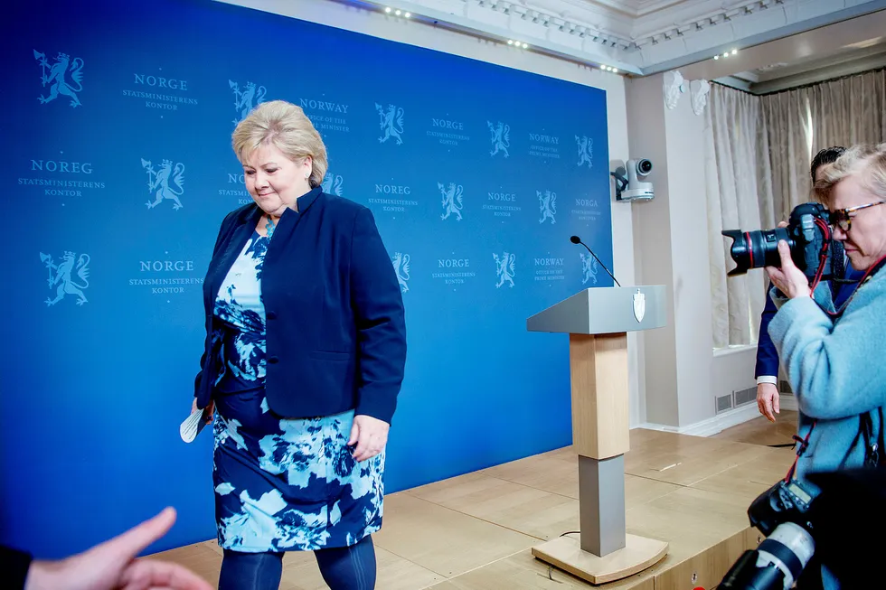 På pressekonferansen tirsdag morgen åpnet statsminister Erna Solberg for at Listhaug kan komme tilbake som statsråd. Foto: Mikaela Berg