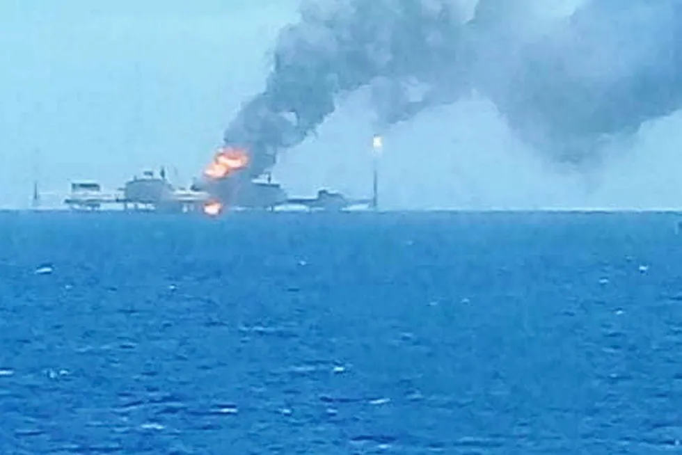 Death toll: the fire at the E-Ku-A2 facility seen in the Bay of Campeche