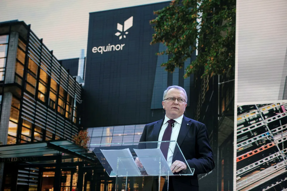 Statoil-sjef fikk et fint lønnsløft i fjor. Her fra presentasjonen av navnebyttet fra Statoil til Equinor. Foto: Johansen, Carina,/NTB scanpix