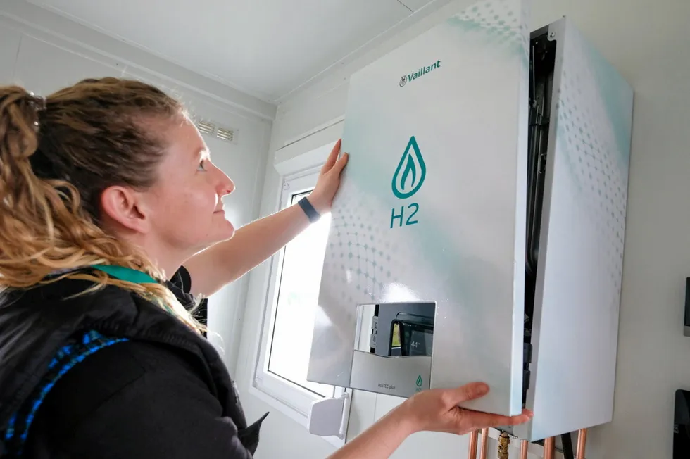 A Vaillant hydrogen boiler being installed at the Northern Gas Network-led H21 South Bank project in northeast England.