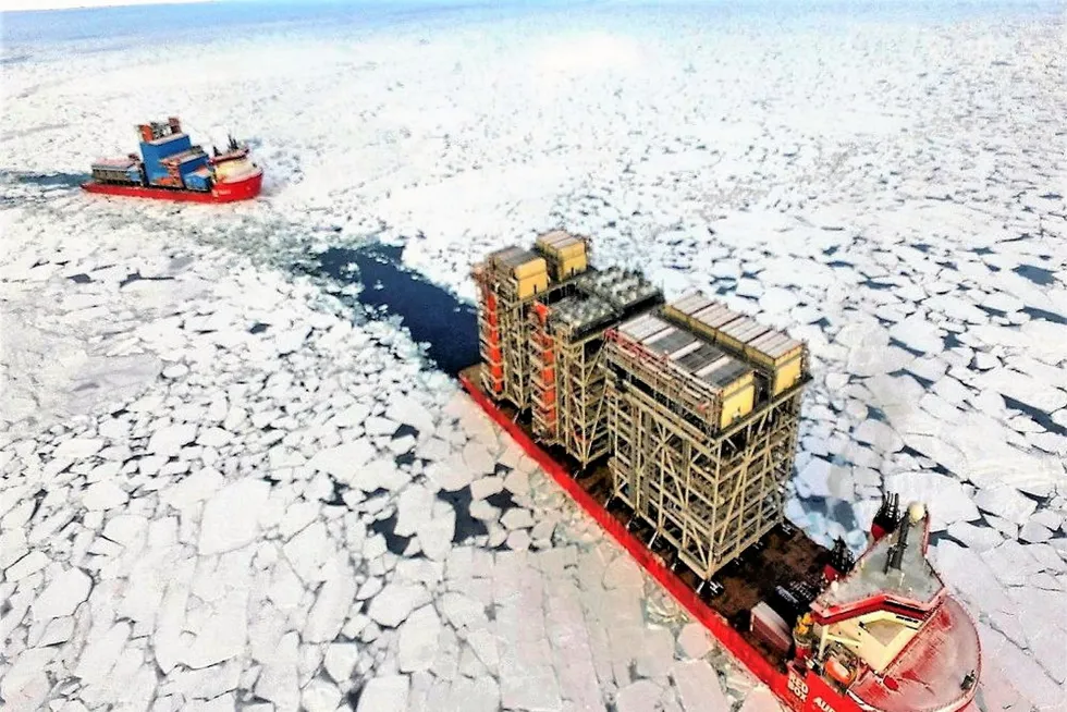 Pugnacious: ice-breaking heavylift Pugnax vessels carry Chinese-built modules to Russia's Arctic LNG 2 project