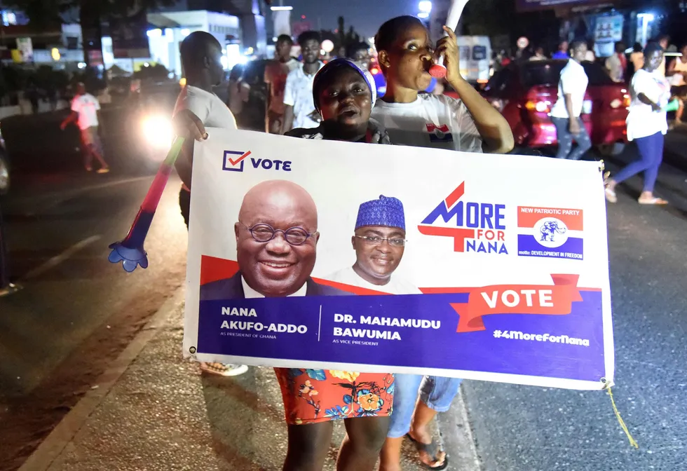 Second-time winner: supporters celebrate in Ghana after President Nana Akufo-Addo was re-elected with a slim majority