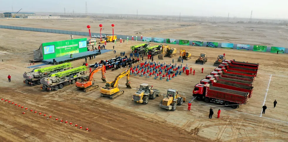 Ceremony to mark the start of construction at the 260MW Kuqa green hydrogen project in northwest China in December 2021.