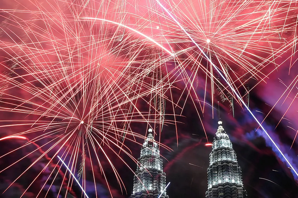 Kuala Lumpur: fireworks illuminate the sky near Malaysia's Petronas Twin Towers