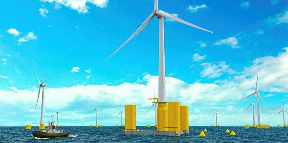 Computer rendering of the Groix-et-Belle-Iles project off France, where Naval Energies is supplying its semisubersible floating wind platform